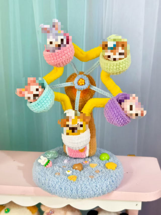Handmade Crochet Rotating Ferris Wheel Decor: Charming Amusement - inspired Artwork