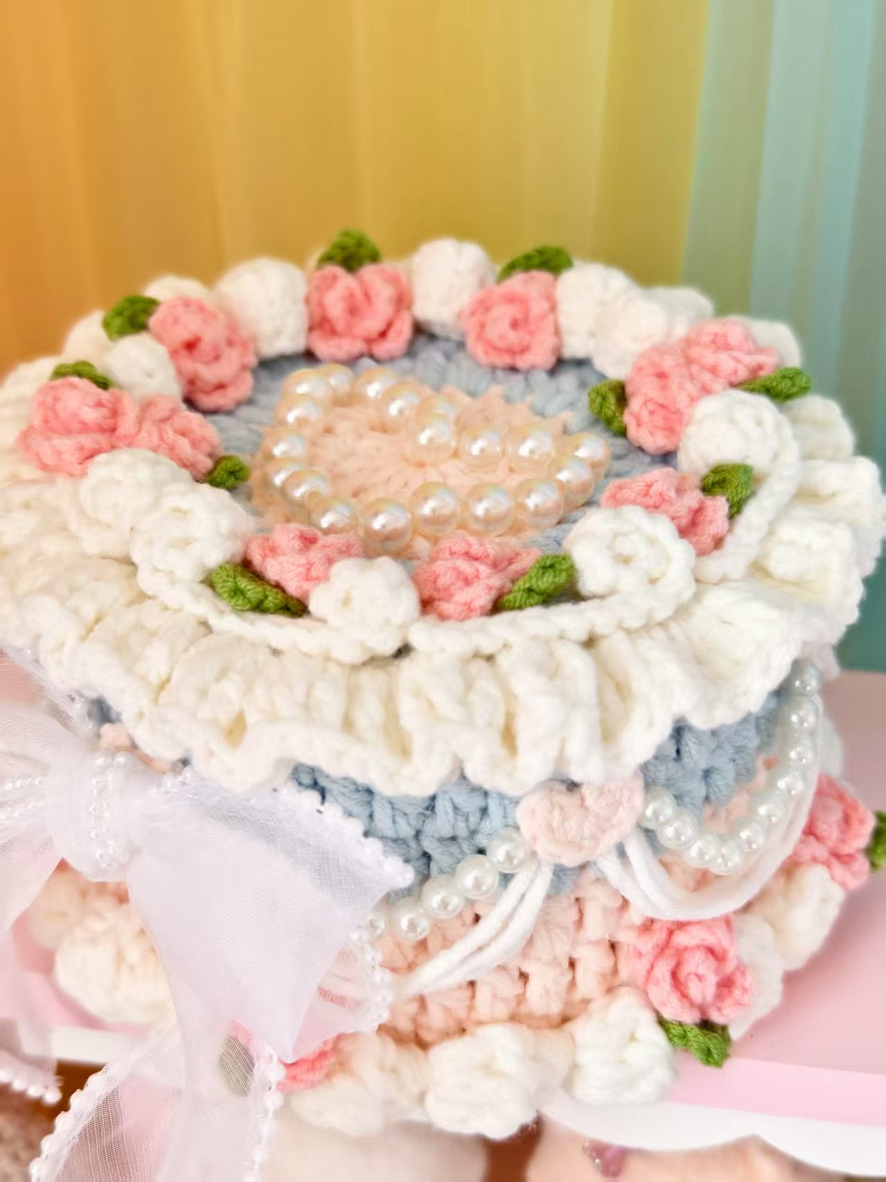 Handmade Crochet Cake Storage Box:Adorable Floral Decor &Practical